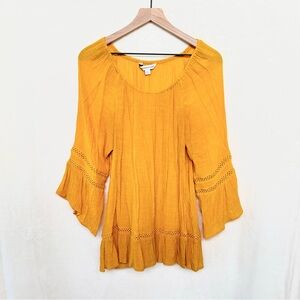 Mustard Yellow Flowy Boho-Chic Peasant Blouse